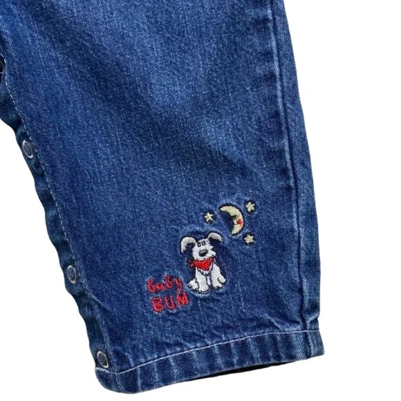 BUM Equipment Blue Denim Pull-On Embroidered Dog and Moon Jeans Size 0-3 Months - Picture 3 of 6
